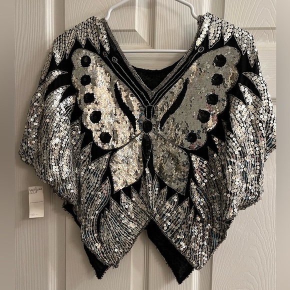 Tops - VINTAGE~SILK SEQUIN BUTTERFLY BLOUSE~26X24~ NWT